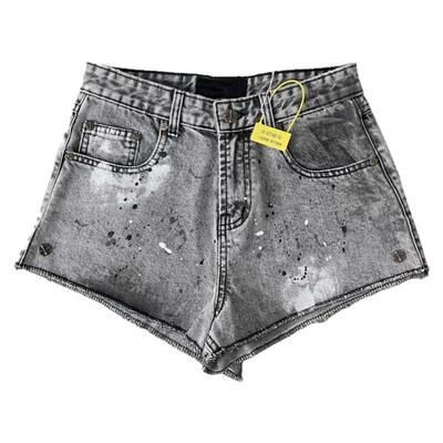 2025十字花手绘刺绣牛仔阔腿短裤