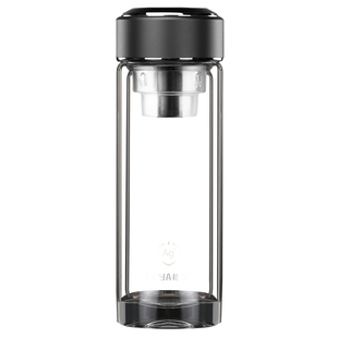 格亚双层玻璃杯抗菌透明水杯商务男士镀银茶杯车载杯子家用耐高温