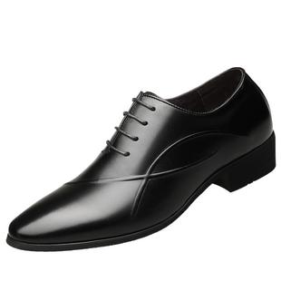 老人头皮鞋男真皮商务正装内增高男鞋6cm尖头系带韩版英伦结婚鞋8