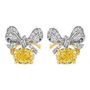 轻奢简约蝴蝶结丝带黄钻耳钉蛋形925银耳饰气质甜美高级感微镶