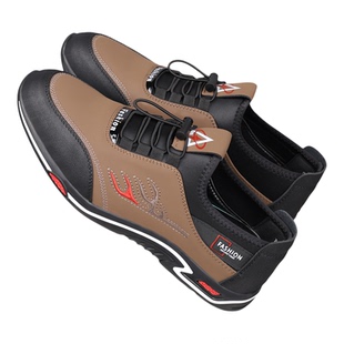 温州休闲皮鞋中老年大码拼色平跟一脚蹬爸爸鞋软底防滑驾车健步鞋