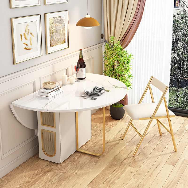4I轻奢可折叠圆形岩板餐桌小户型家用现代简约收缩多功能伸缩饭桌