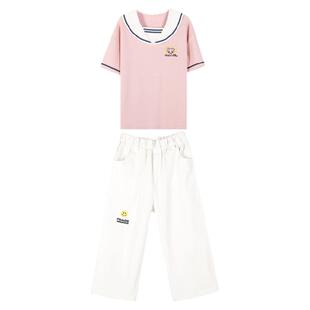 初中女生套装少女T恤海军领日系JK七分裤高中学生两件套2025夏季