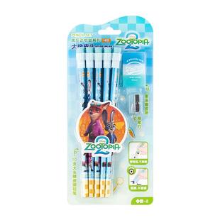 iiGEN一正学生文具疯狂动物城系列HB大橡皮头铅笔套装 学生学习HB六角石墨书写铅笔带大橡皮头卷笔刀文具套装