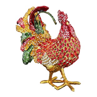 中式珐琅彩首饰盒七宝烧手工艺品招财公鸡摆件家居饰品桌面装饰