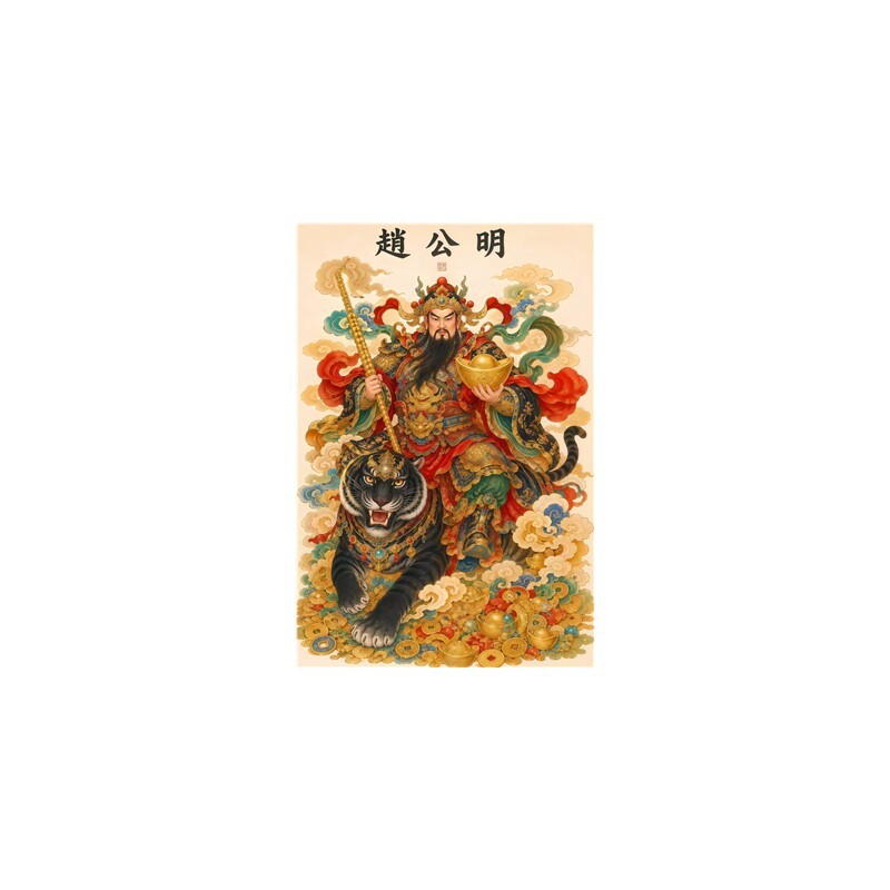 传统武财神墙贴赵公明背胶自粘门店新居开业四方来财吉祥风水贴画