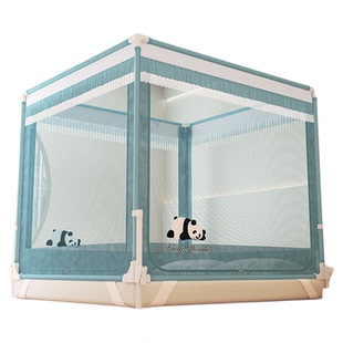 A类带卡扣围栏蚊帐幼儿防摔防蚊稳固加厚支架三开门小床大床蚊帐