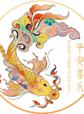 新年中式锦鲤年年有余防撞窗贴
