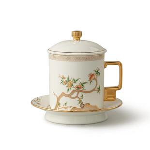 永丰源夫人瓷石榴家园三件套会议杯 350ml陶瓷茶杯办公用杯马克杯