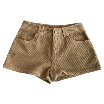 美式复古灯芯绒高腰短裤女