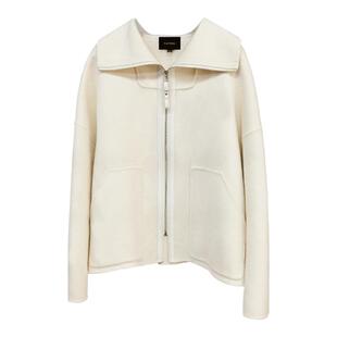 帕特纳秋季新款女装驼绒真丝外衣大翻领毛呢外套拉链短款羊毛外套