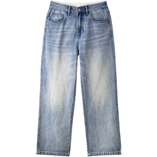 gxg.jeans男装 蓝色水洗简约基础宽松直筒牛仔长裤男 25年夏新品