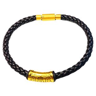 饕餮手链黑皮手绳男士穿万福黄金珠手串替换绳范特西联名款送隔圈