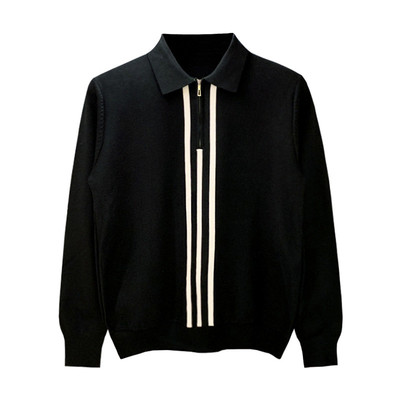 秋冬长袖商务休闲拼色条纹polo衫