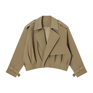 CLP卡其色黑色廓形短款风衣夹克外套男宽松休闲拼接设计感多层次