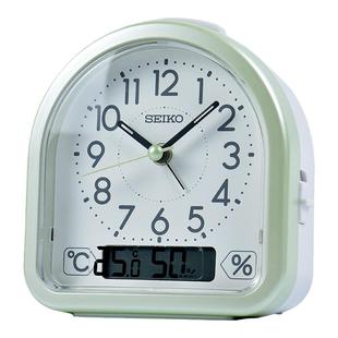 SEIKO日本精工温度计湿度计简约静音扫秒贪睡夜灯学生小闹钟