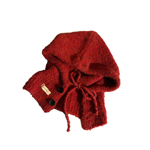 安可拉红色巴拉克拉法帽女2025年秋冬帽子围巾一体毛线针织护耳帽