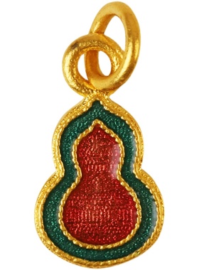 黄金迷你葫芦福禄小吊坠999真金足金古法烧蓝镂空工艺男女款配件