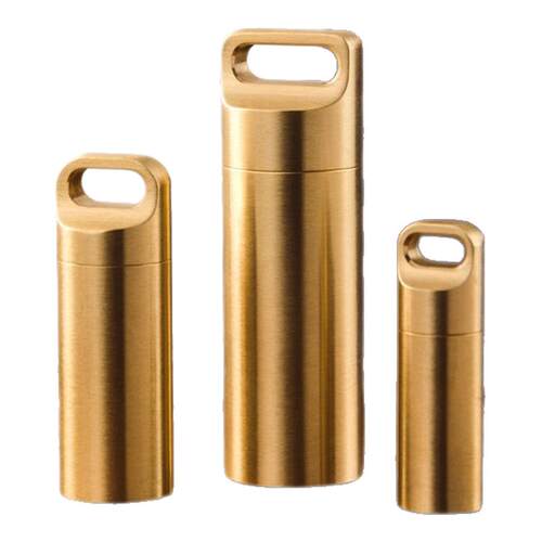 黄铜迷你药盒密封舱随身便携药瓶户外EDC求生防水罐钥匙扣挂件