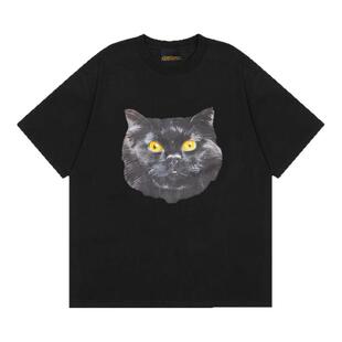 Drew联名王源马思纯同款黑猫咪宽松休闲印花字母短袖T恤男女情侣