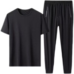 运动套装男空调裤速干潮流夏季冰丝网眼休闲裤男大码短袖T恤男士