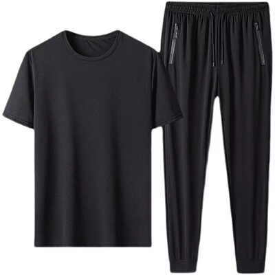 空调裤速冰丝网眼男大码运动套装