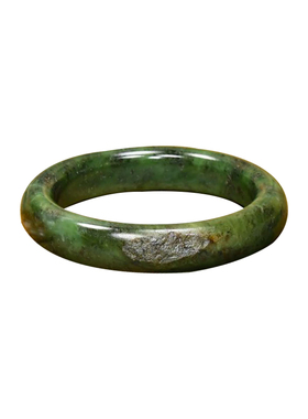 和田玉聚黑皮菠菜绿籽料玉镯