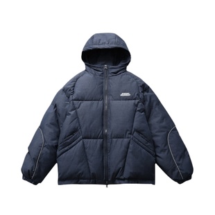 WM春季不规则仿牛仔手塞棉连帽棉服男潮牌宽松学院风保暖面包棉衣