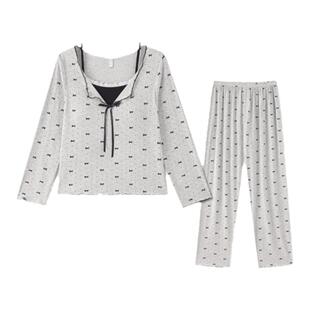 女士睡衣春秋带胸垫莫代尔长袖夏季家居服套装防凸点2026新款冬季