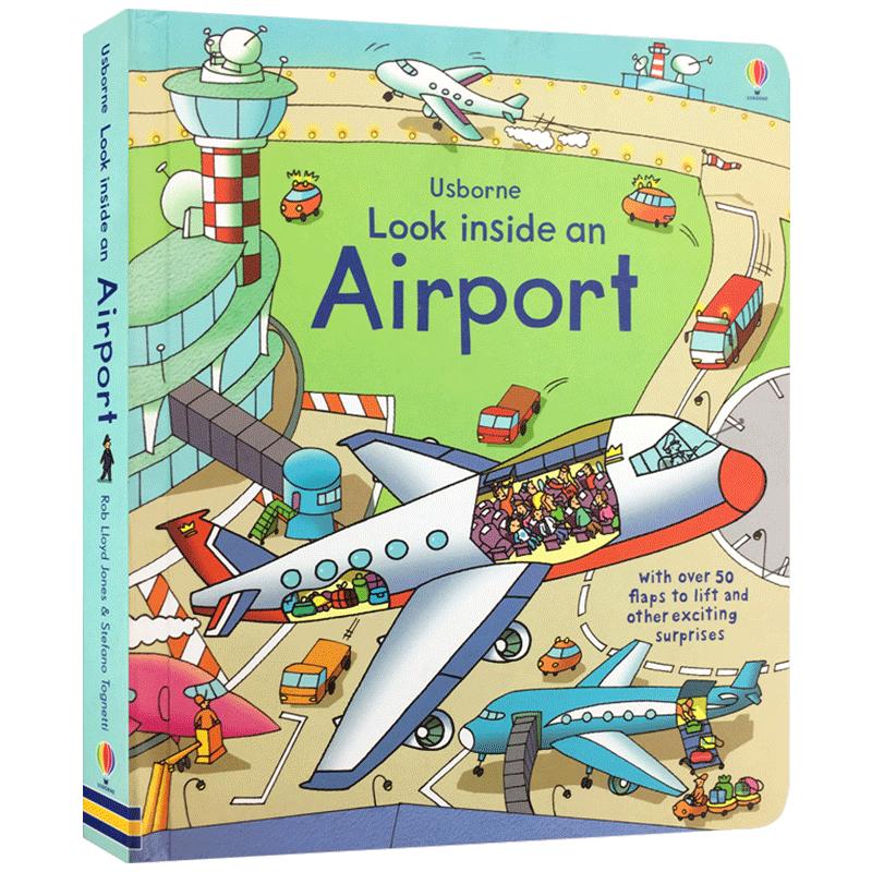 英文原版 Usborne Look Inside An Airport 揭秘机场幼儿版 看里面系列 机场百科 纸板翻翻书
