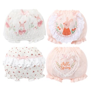 女童内裤儿童四角裤全棉女宝宝小女孩平角短裤蝴蝶结面包裤