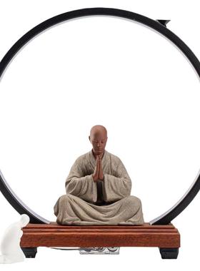 新中式陶瓷禅意小和尚摆件 家居客厅茶室桌装饰品茶空间灯饰摆设