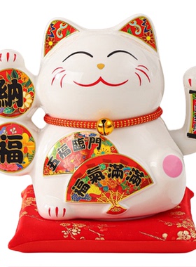 招财猫摆件开业礼白猫电池招手