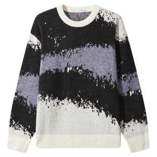 【撞色提花】卡宾圆领绵羊毛针织衫男装冬季新款长袖保暖毛衣