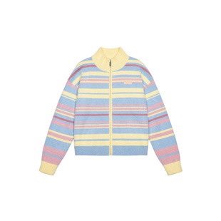 ECHO STA【周也同款】多巴胺条纹彩虹开衫毛衣外套慵懒仿貂毛原创