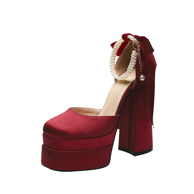 15CM恨天高跟鞋粗跟防水台婚鞋