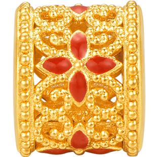 明牌珠宝黄金瑞彩转运珠 硬金吉祥花纹足金串珠圣诞礼物AFP0833