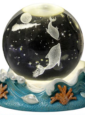 水晶球小夜灯摆件海豚水母装饰品