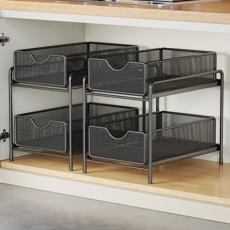 厨房抽拉式置物架橱柜内分层架下水槽柜各种神器大全双层收纳拉篮