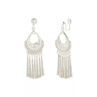 银色铃铛流苏无耳洞耳夹女新中式民族风度假耳环波西米亚旅拍耳钩