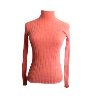 金纺棰6818精纺抽针条纹高领打底衫女 100丝光羊毛针织衫洋气舒适