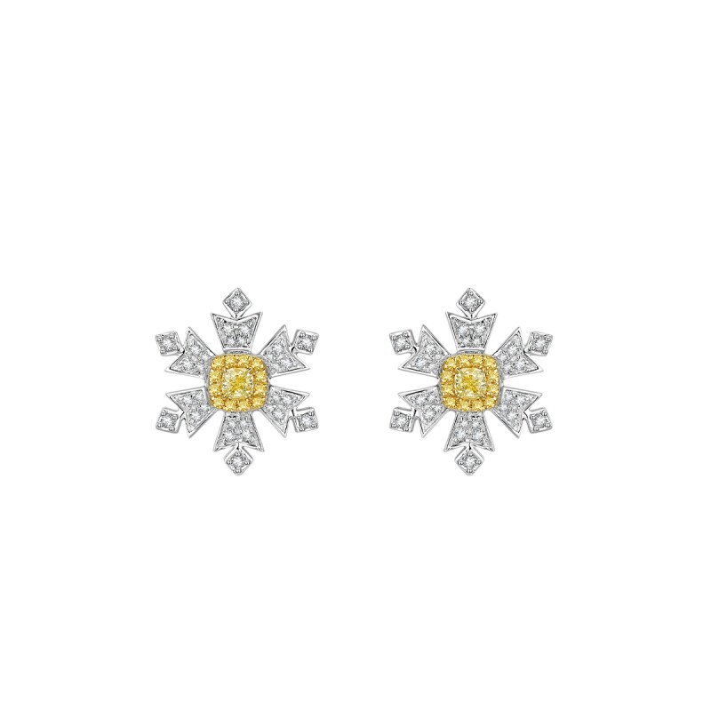ILCO尤珂 18K金钻石耳饰天然黄钻镶嵌雪花造型冰晶设计轻奢耳钉女