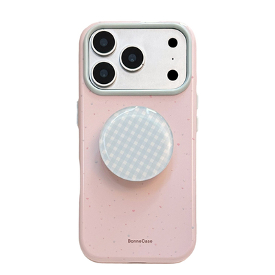 ins韩系马卡龙浅色系泼点适用苹果17Promax手机壳iPhone15格子圆形气囊支架16简约甜妹亮面14少女高颜值新款