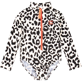 Momasong儿童泳衣女童小童连体长袖豹纹游泳衣女孩宝宝婴幼儿泳装