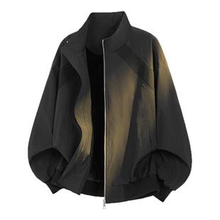 美式解构工装飞行员夹克男春秋高街立领复古外套cleanfit大码百搭