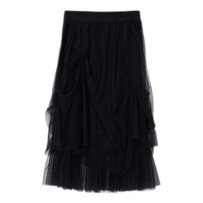 谜底半身裙春新款复古优雅松紧腰蕾丝中长裙大摆裙231MB0125