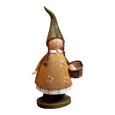 油画风提篮花裙尖帽森林女孩摆件