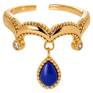 Amber Lollipop天然青金石戒指小众设计开口皇冠宝石食指环戒女款