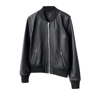 2023新秋冬绵羊皮皮衣女短款棒球服加棉真皮皮衣女机车皮夹克外套