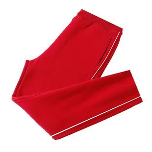 冬季加绒加厚学生校服裤子大红色两道杠校裤高中红色宽松运动长裤